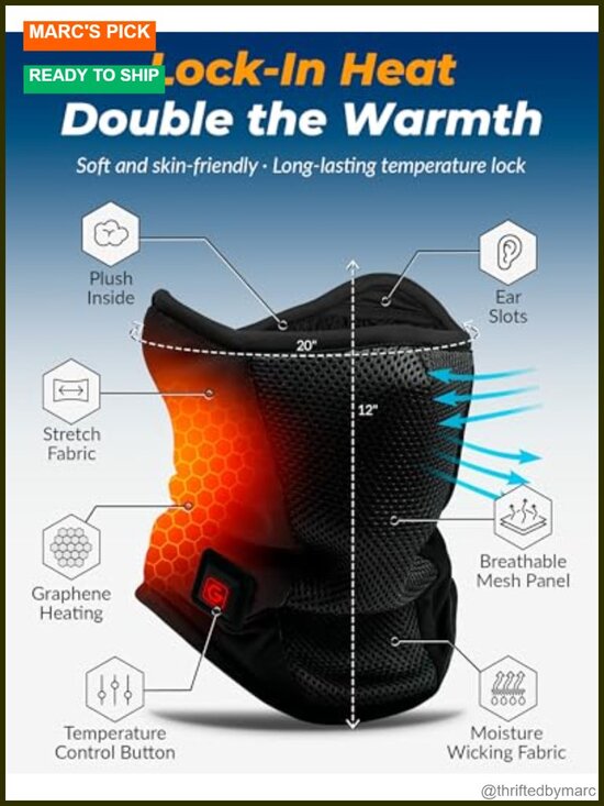 Graphene Heated Balaclava Neck Gaiter with Battery 3 Heat Settings Unisex main image 6